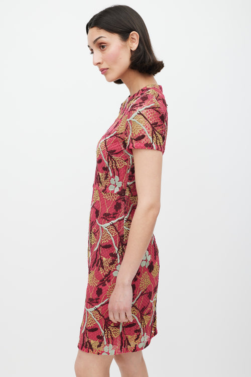 Valentino Pink & Multicolour Floral Lace Overlay Sheath Dress