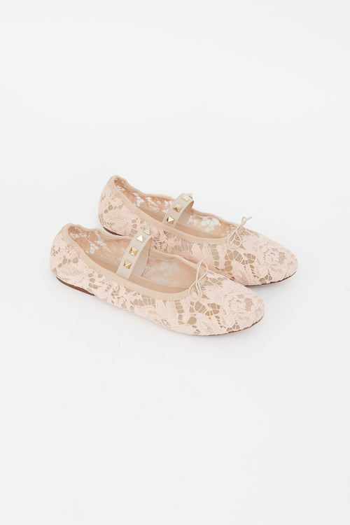 Valentino Pink Lace & Rockstud Mary Jane Flat