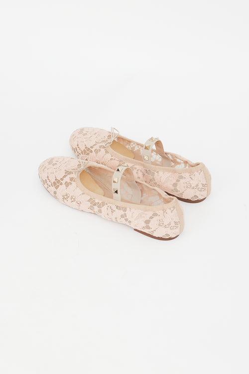 Valentino Pink Lace & Rockstud Mary Jane Flat