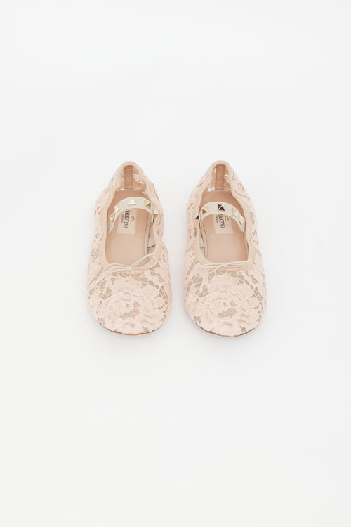 Valentino Pink Lace & Rockstud Mary Jane Flat