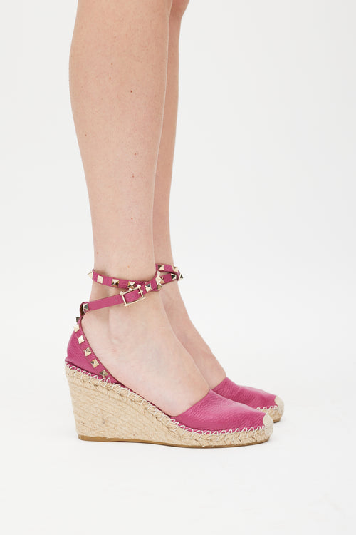 Valentino Purple & Beige Rock Stud Espadrille Wedge Heel