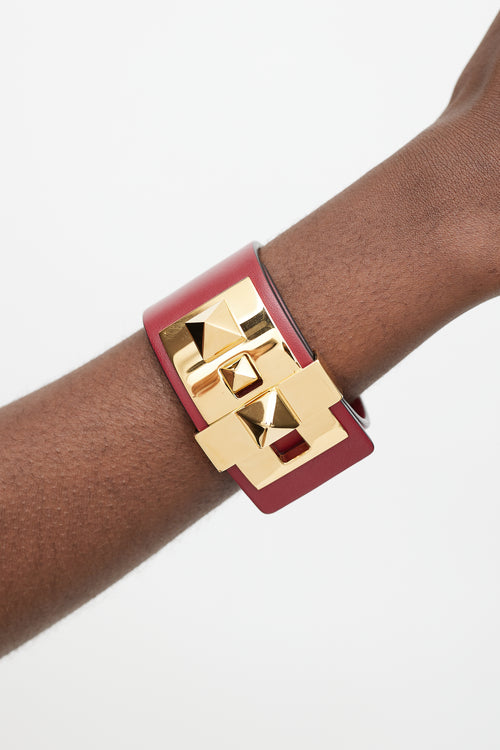 Valentino Red & Gold Leather Rockstud Leather Bracelet
