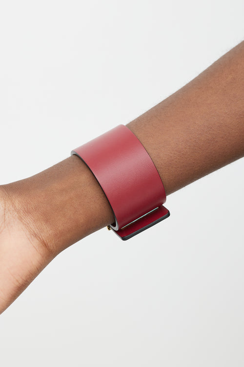 Valentino Red & Gold Leather Rockstud Leather Bracelet