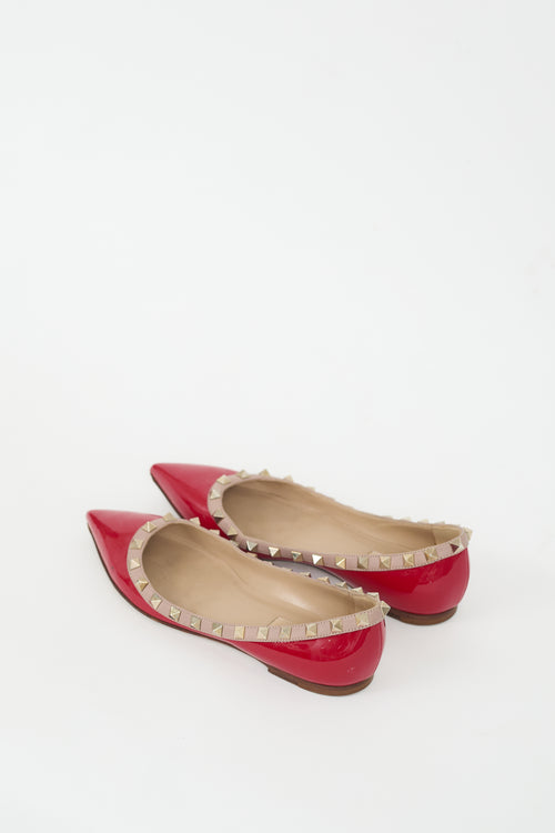 Valentino Red Patent & Gold Rockstud Ballet Flat