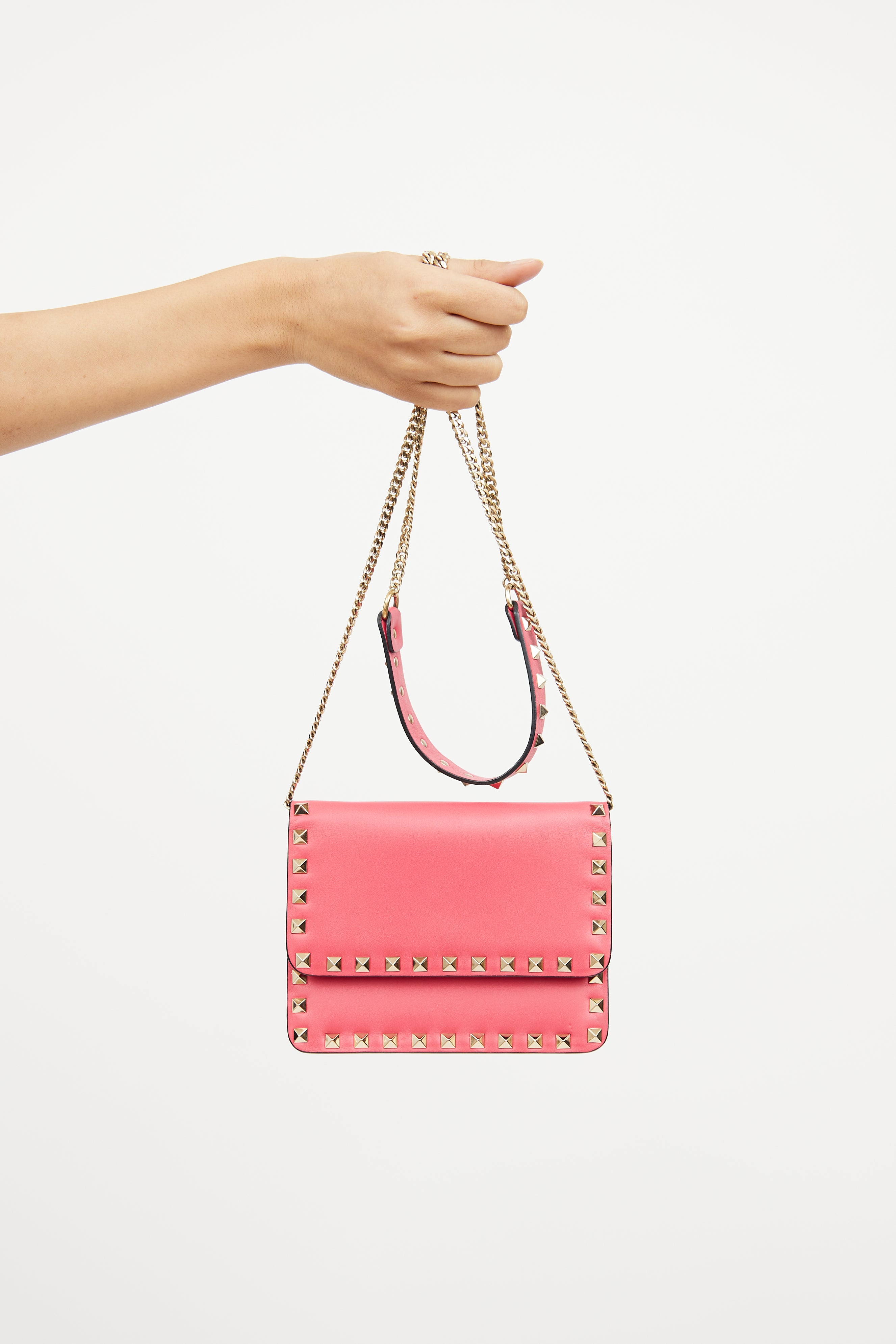 Pink Rockstud Chain Flap Bag