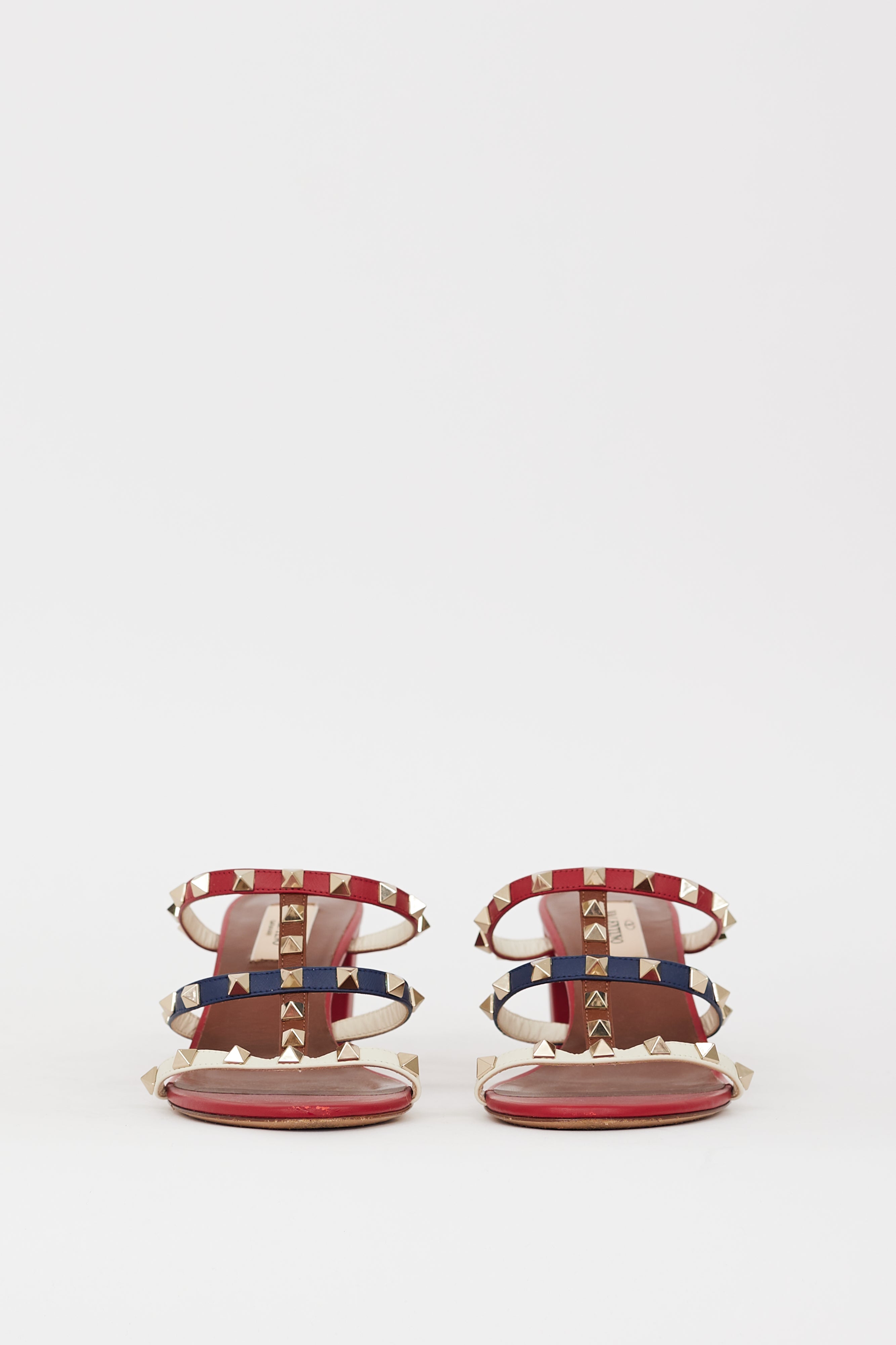Valentino Red & Leather Multi Leather Caged Rockstud Sandal