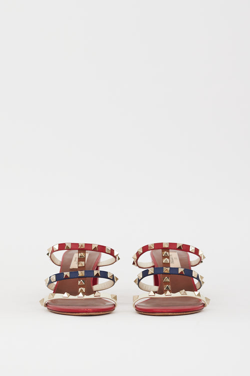 Valentino Red & Leather Multi Leather Caged Rockstud Sandal