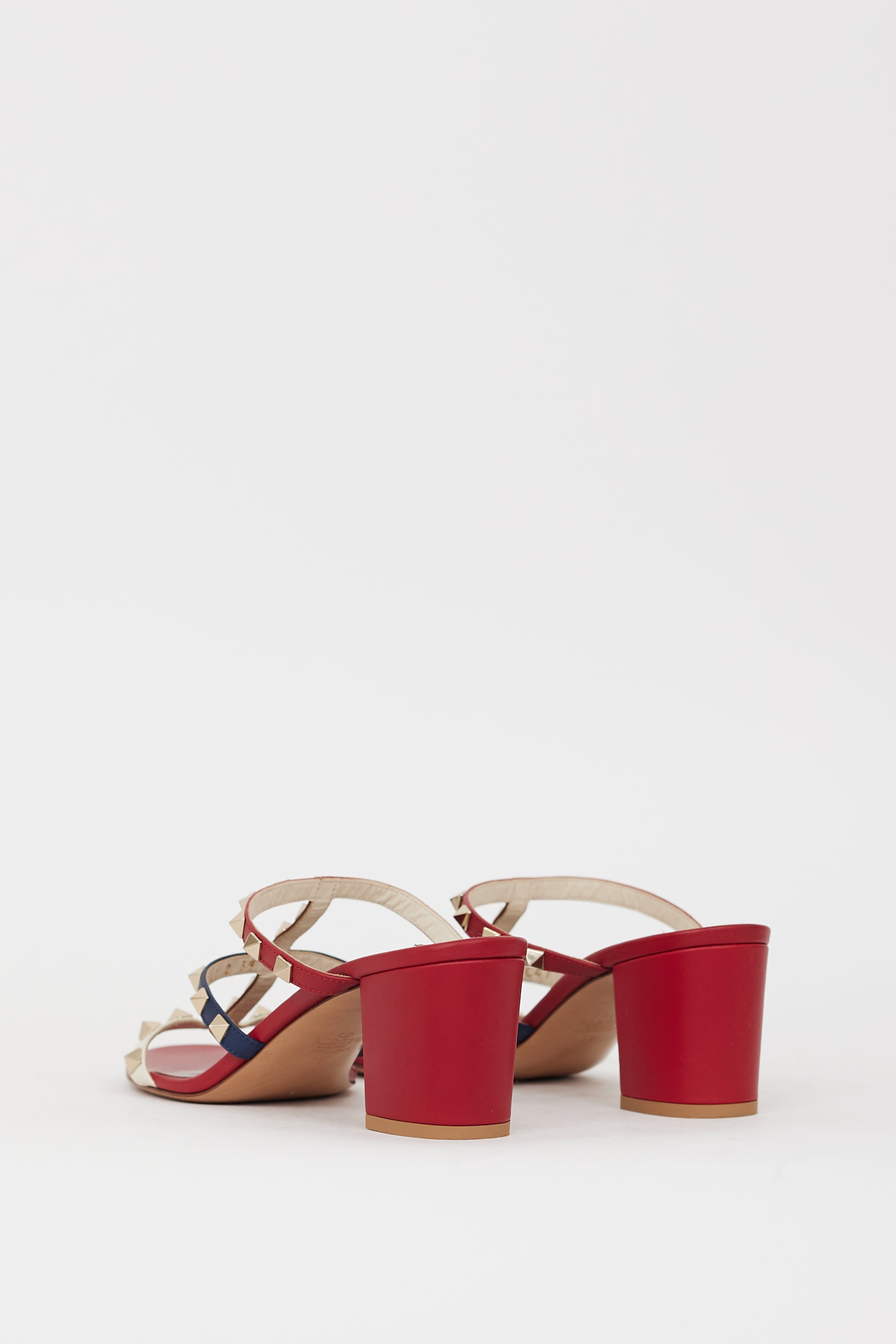 Valentino Red & Leather Multi Leather Caged Rockstud Sandal