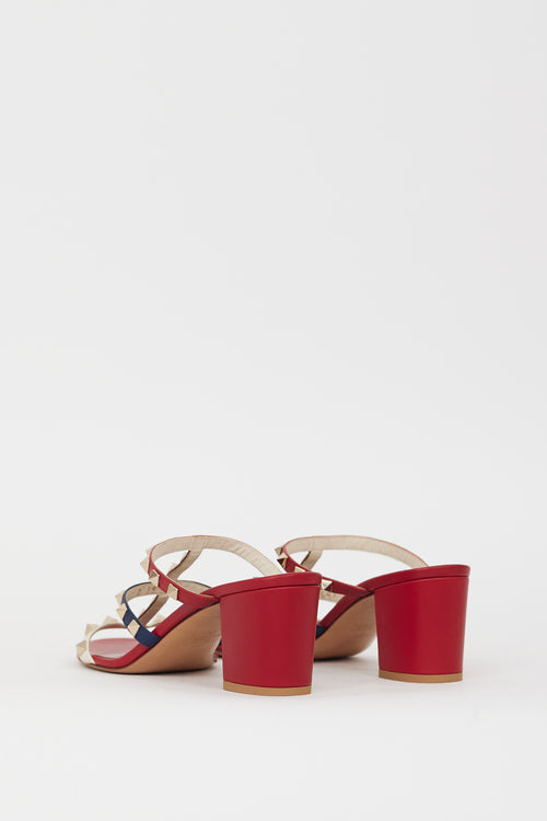 Valentino Red & Leather Multi Leather Caged Rockstud Sandal