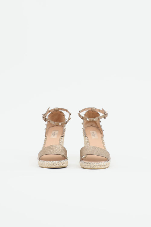 Valentino Rockstud Espadrille Wedge Sandal