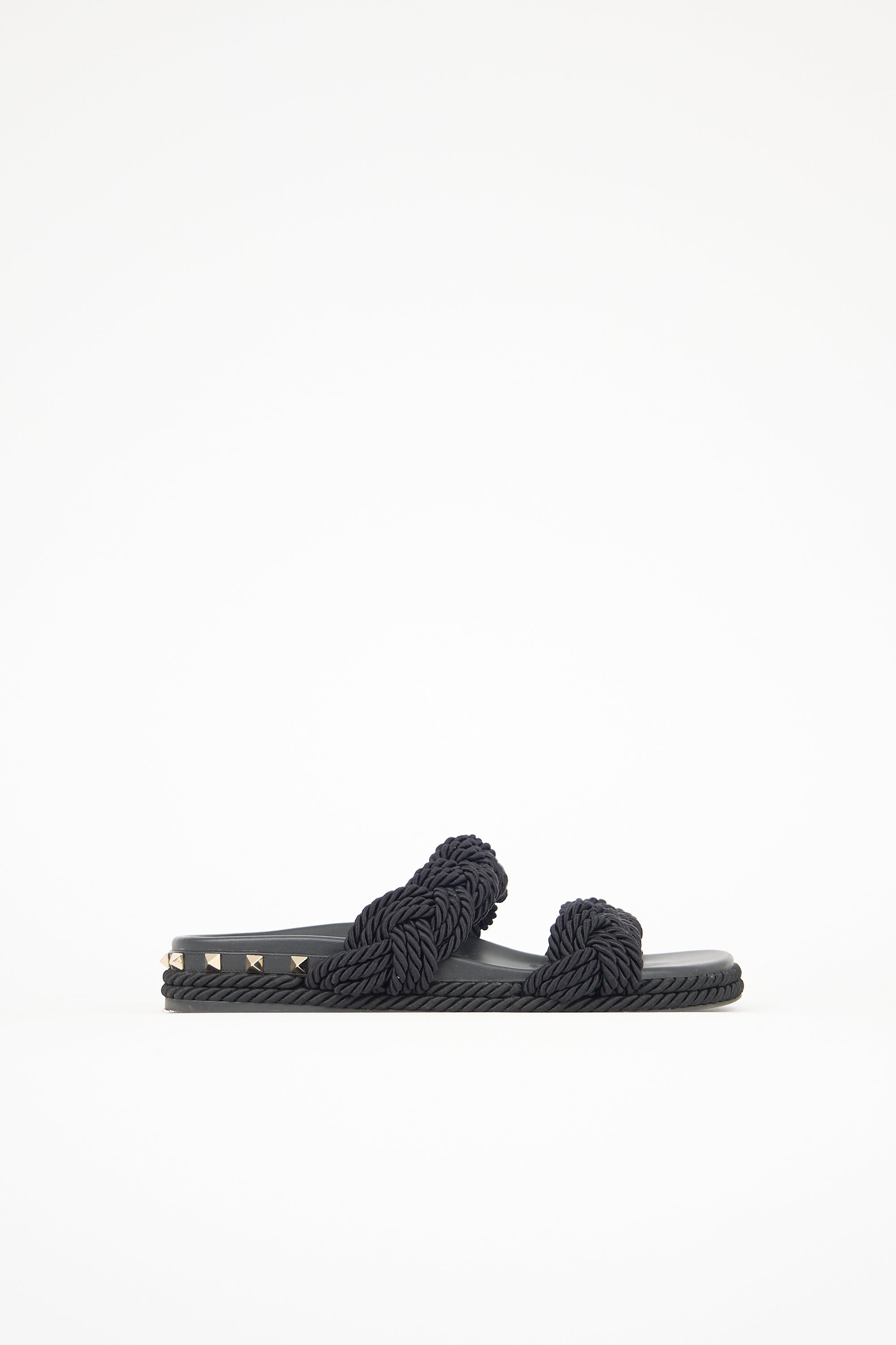 Valentino Rope Rockstud Trimmed Slide