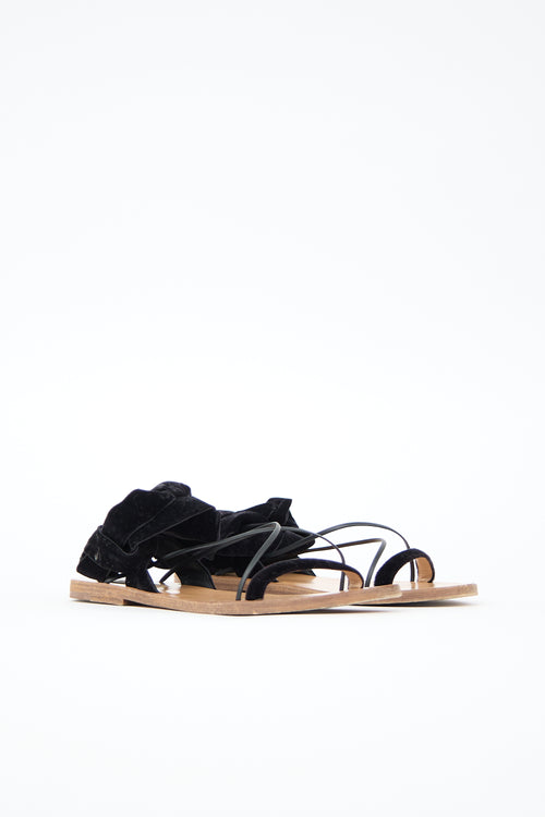 Valentino Velvet & Leather Wrap Sandal