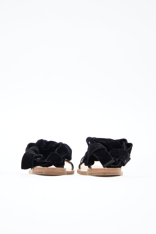 Valentino Velvet & Leather Wrap Sandal