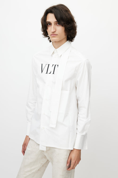Valentino White & Black Cotton Logo Button Up Shirt
