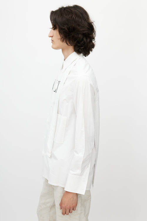 Valentino White & Black Cotton Logo Button Up Shirt