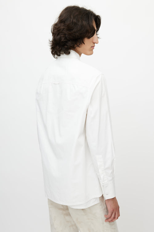 Valentino White & Black Cotton Logo Button Up Shirt