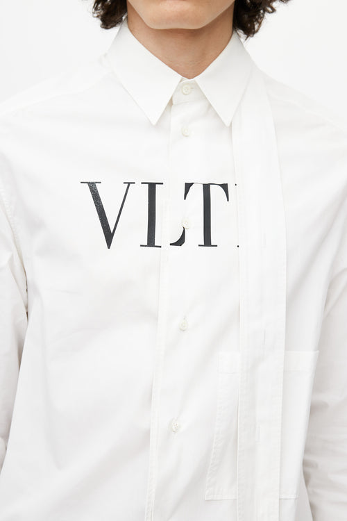 Valentino White & Black Cotton Logo Button Up Shirt