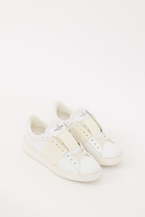 Valentino White & Cream Leather Open Band Sneaker
