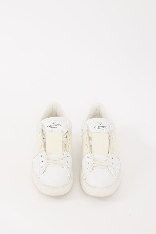 Valentino White & Cream Leather Open Band Sneaker