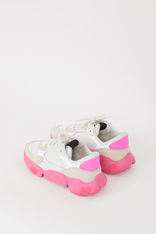 Valentino White & Fuchsia Mesh & Suede Bubbleback Sneaker