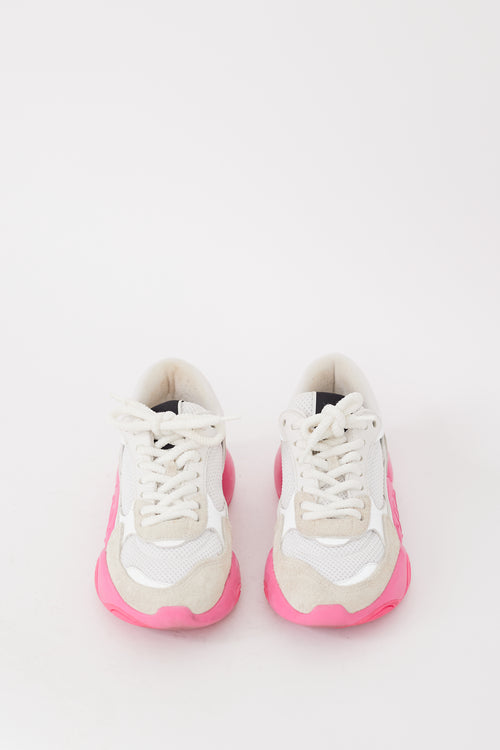 Valentino White & Fuchsia Mesh & Suede Bubbleback Sneaker