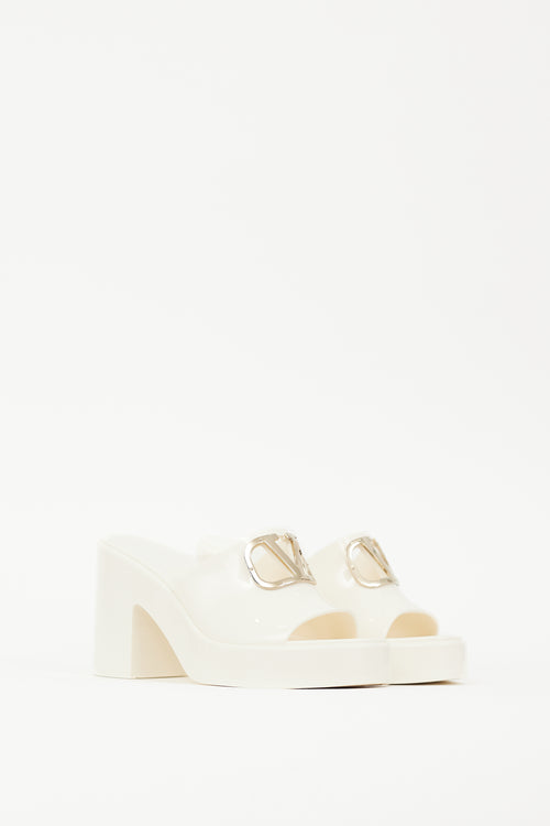 Valentino White & Gold VLogo Rubber Mule