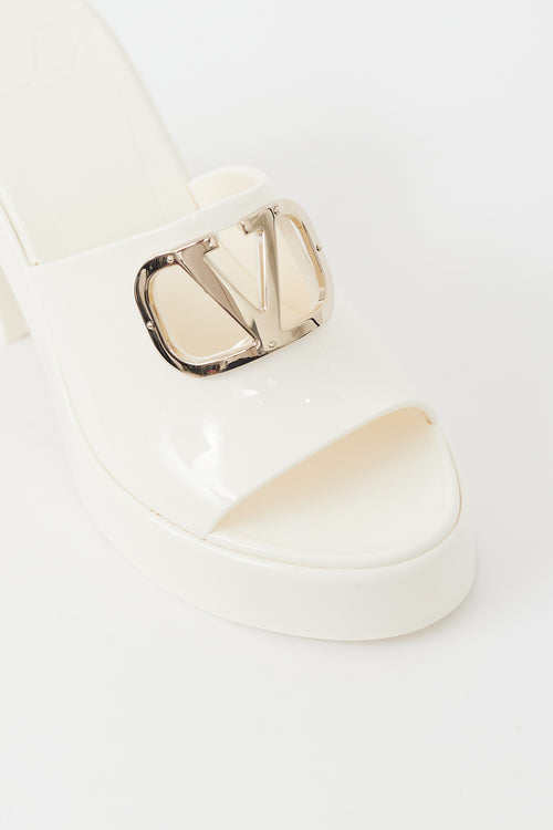 Valentino White & Gold VLogo Rubber Mule