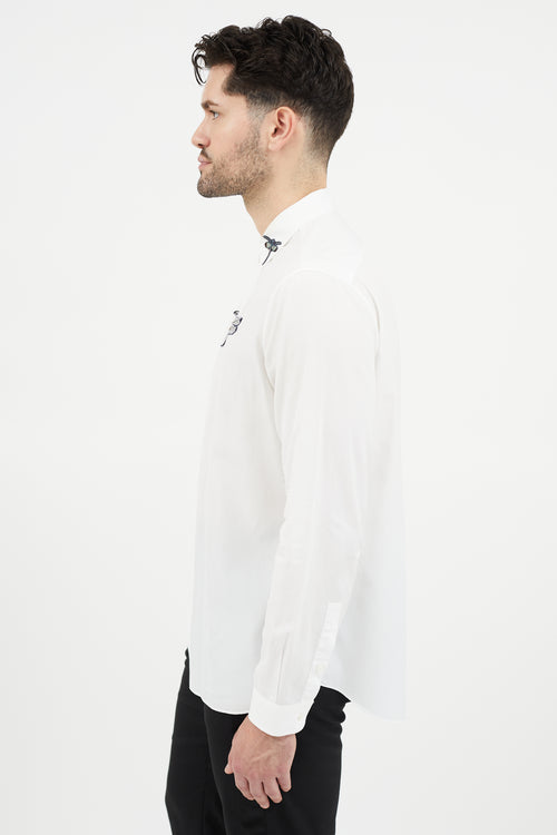 Valentino White & Multicolour Embroidered Dragonfly Shirt
