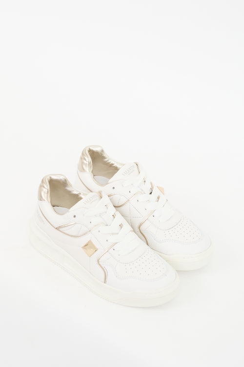 Valentino White & Silver Leather One Stud XL Sneaker