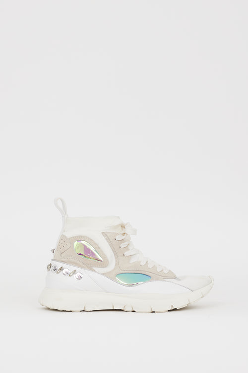 Valentino White & Grey Embellished Sock Sneaker