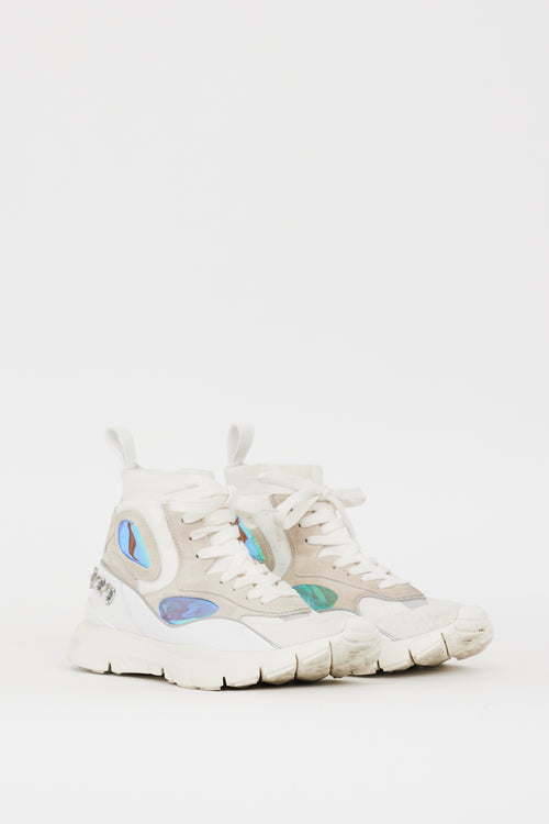 Valentino White & Grey Embellished Sock Sneaker