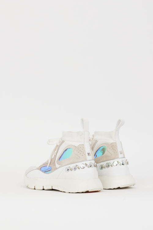 Valentino White & Grey Embellished Sock Sneaker