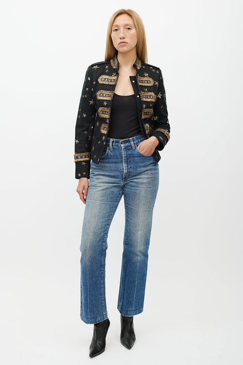 Valentino X Goop Black & Gold Embellished Military Jacket