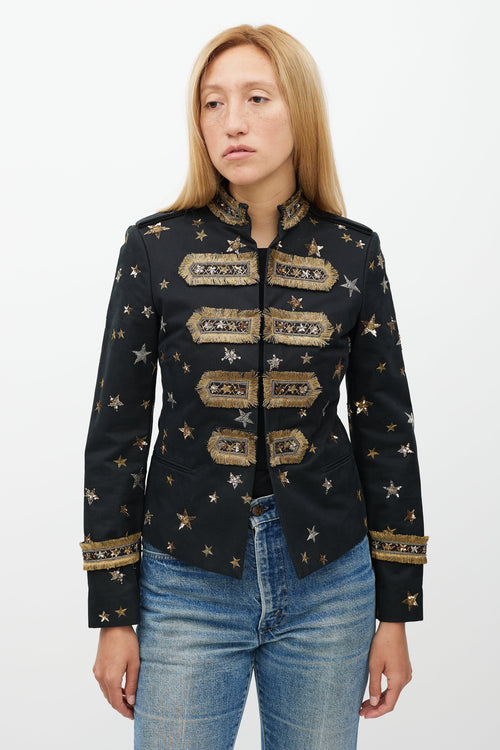 Valentino X Goop Black & Gold Embellished Military Jacket