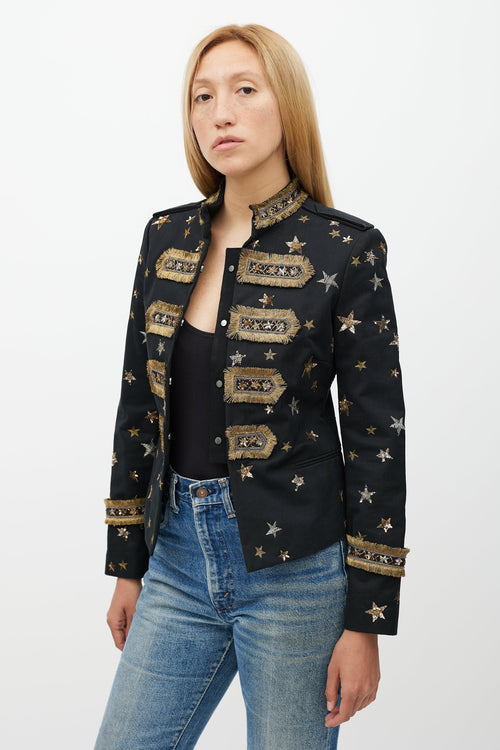 Valentino X Goop Black & Gold Embellished Military Jacket