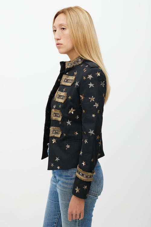 Valentino X Goop Black & Gold Embellished Military Jacket