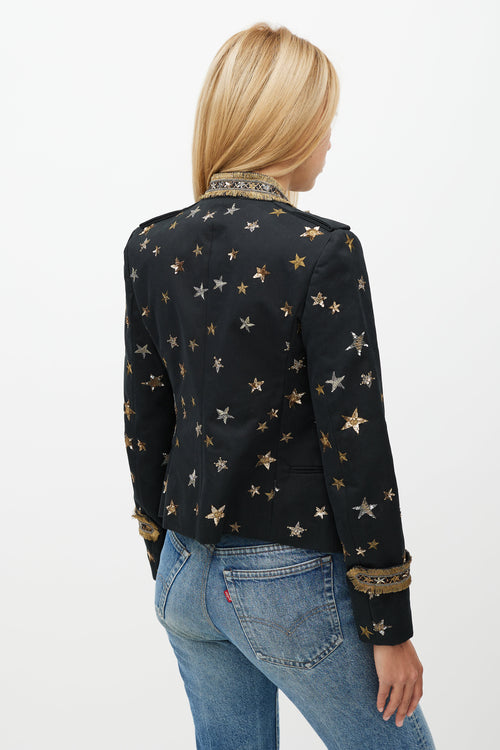 Valentino X Goop Black & Gold Embellished Military Jacket