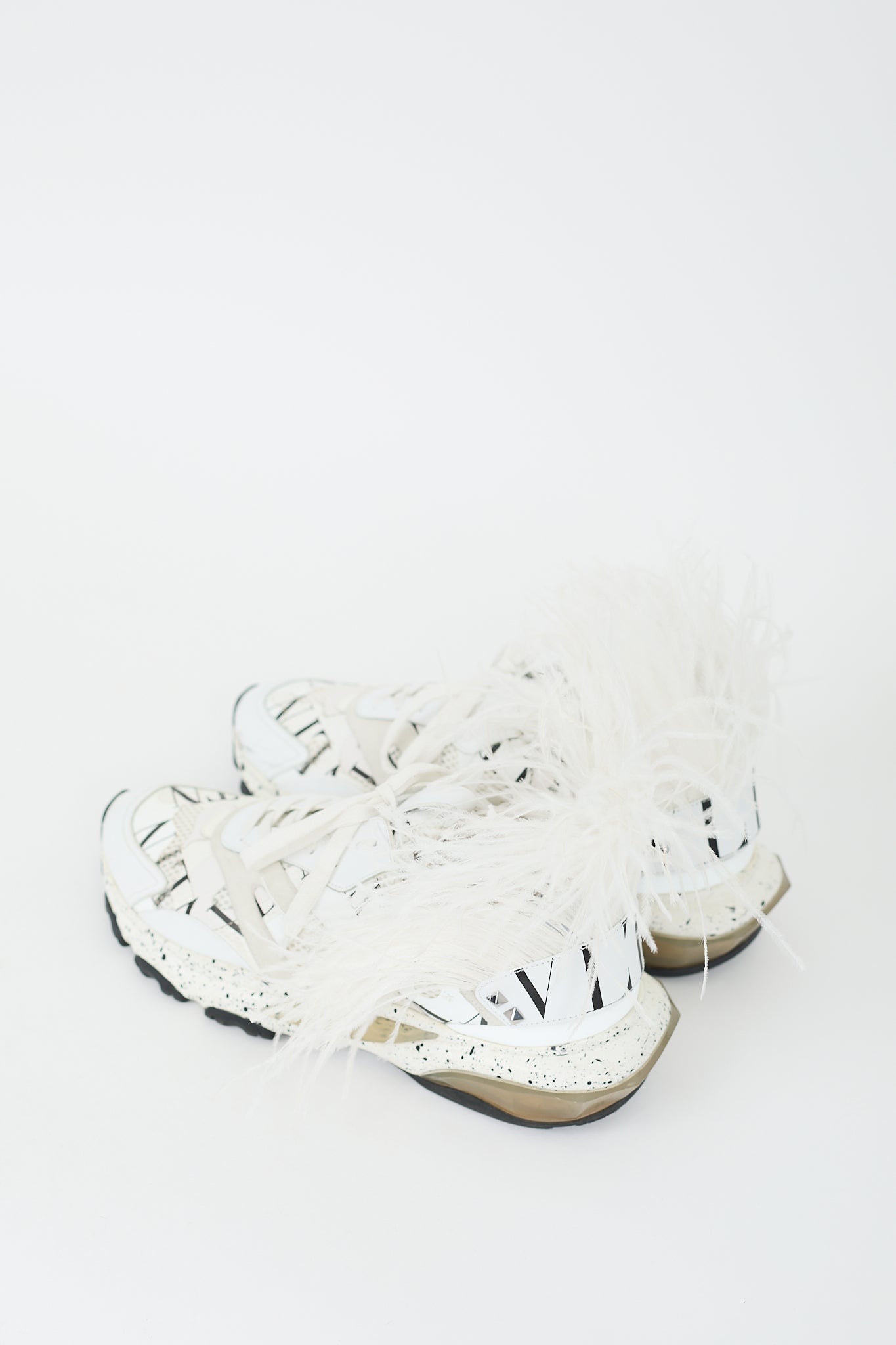 Valentino Black & White Leather Grid Bounce Feather Sneaker