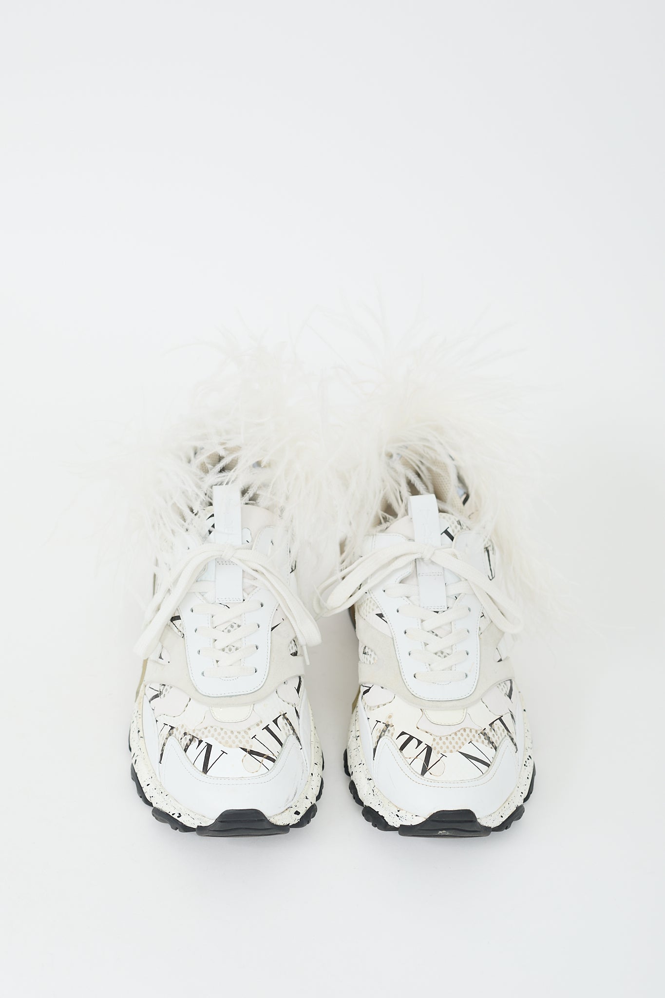 Valentino Black & White Leather Grid Bounce Feather Sneaker