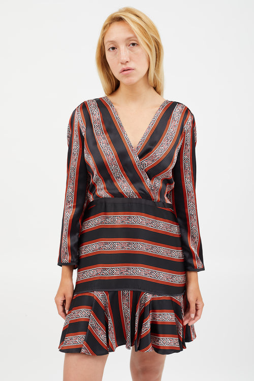 Veronica Beard Black & Red Silk Striped Dress