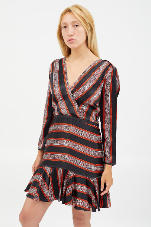 Veronica Beard Black & Red Silk Striped Dress