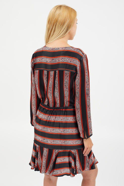 Veronica Beard Black & Red Silk Striped Dress
