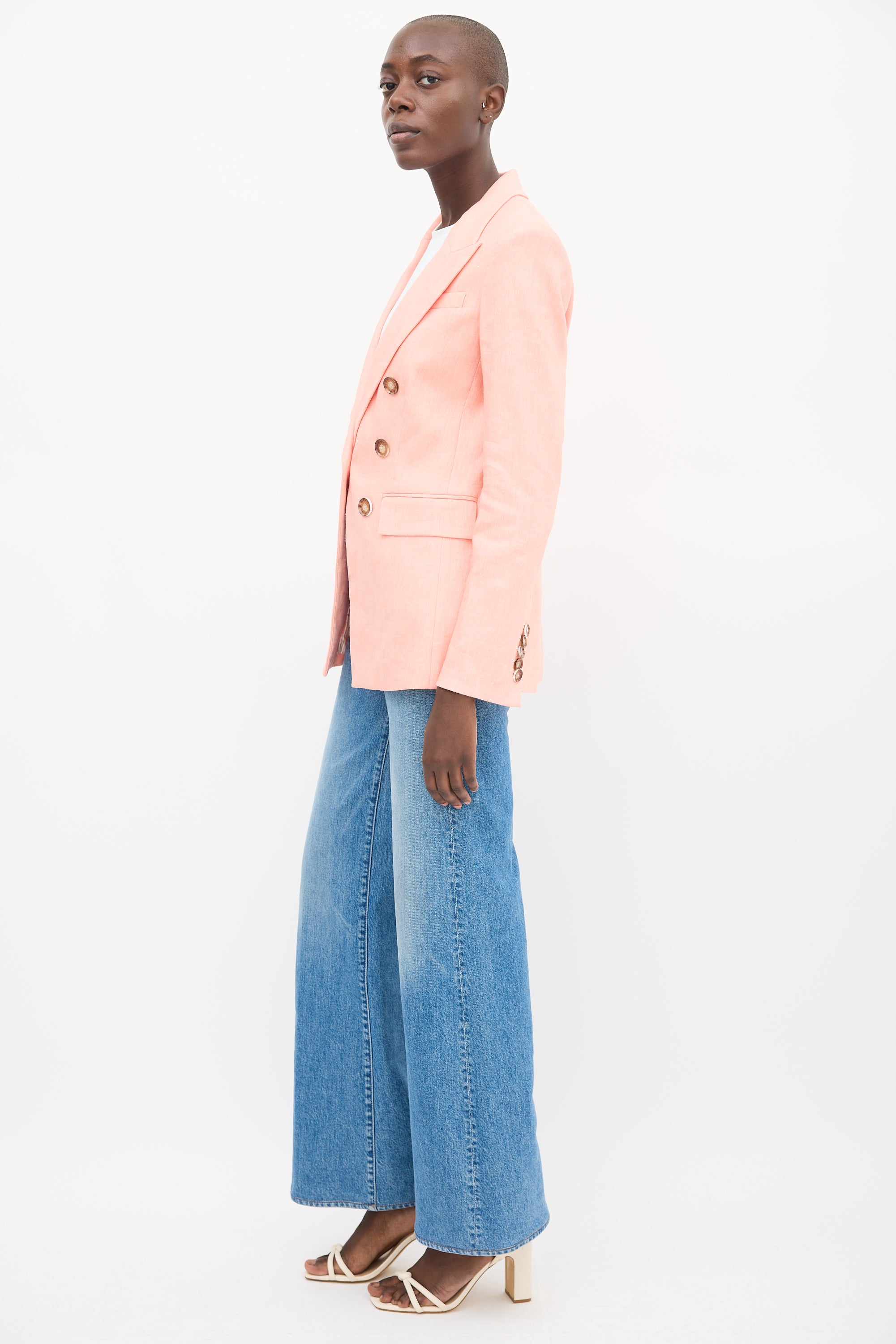 Veronica Beard Pink Linen Double Breasted Blazer