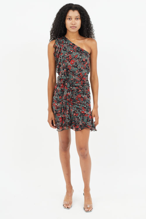 Veronica Beard Black & Multicolour Floral One Shoulder  Dress