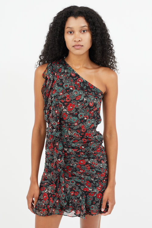 Veronica Beard Black & Multicolour Floral One Shoulder  Dress