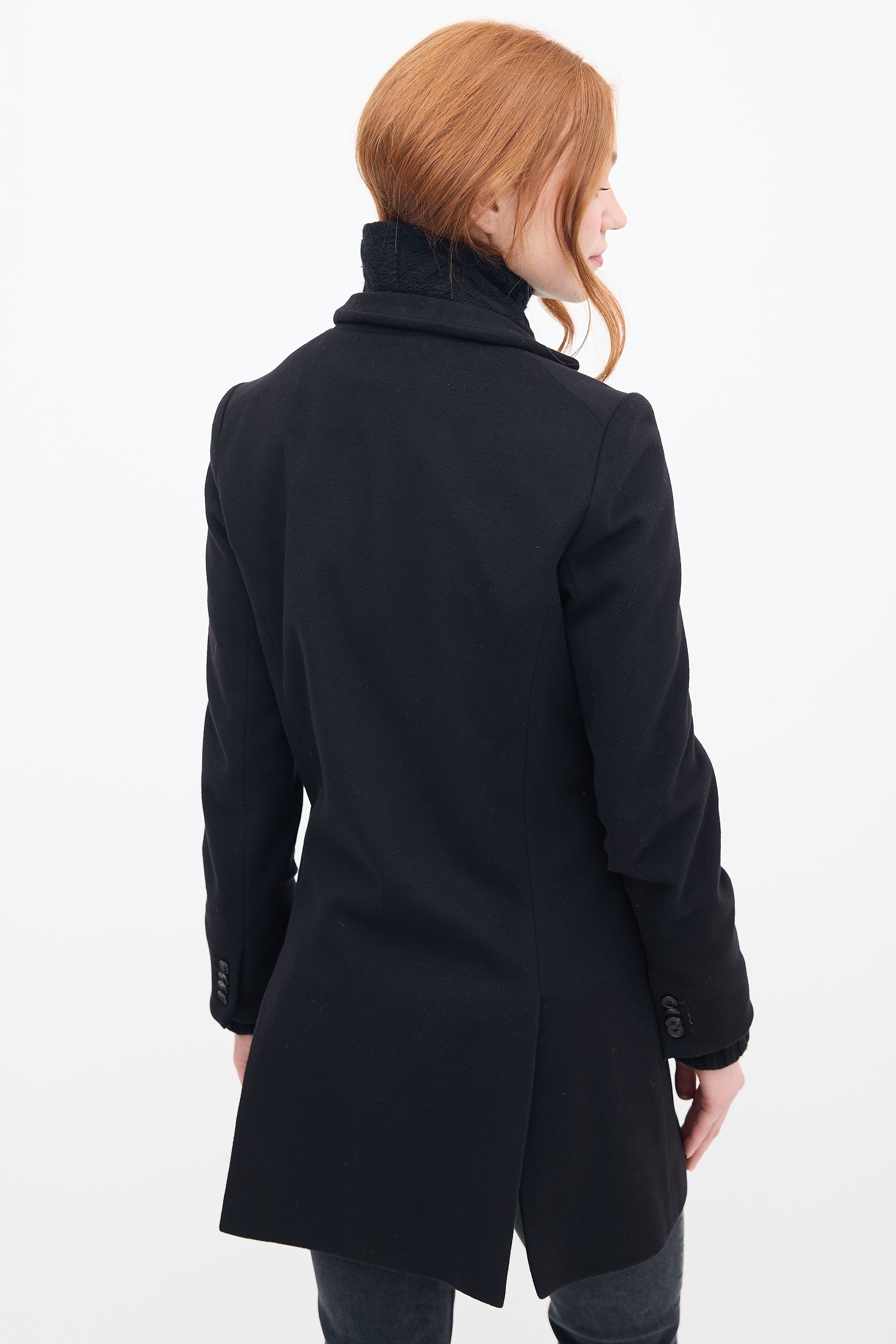 Veronica Beard Black Wool & Knit Pea Coat