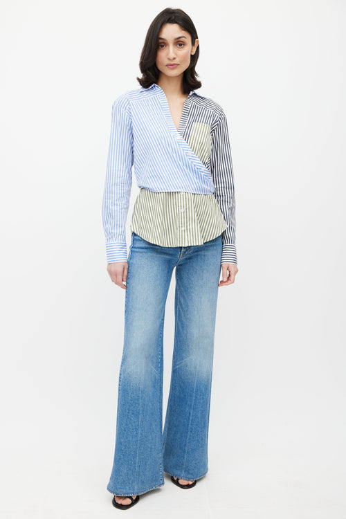 Veronica Beard Blue & Multicolour Stripe Asymmetrical Shirt