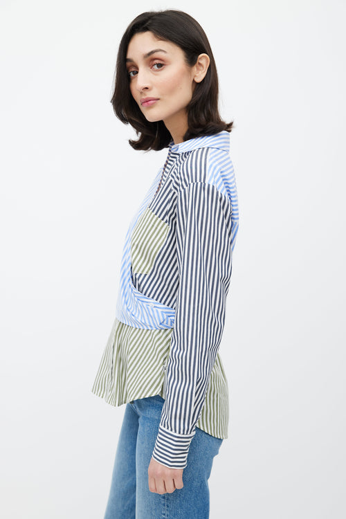 Veronica Beard Blue & Multicolour Stripe Asymmetrical Shirt