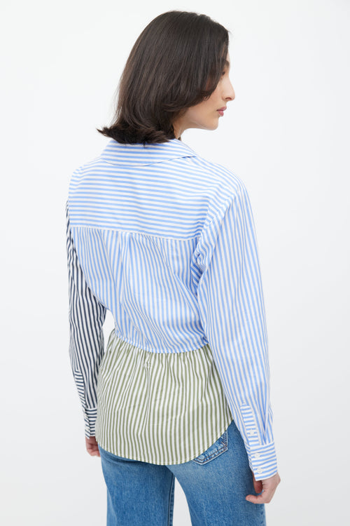 Veronica Beard Blue & Multicolour Stripe Asymmetrical Shirt