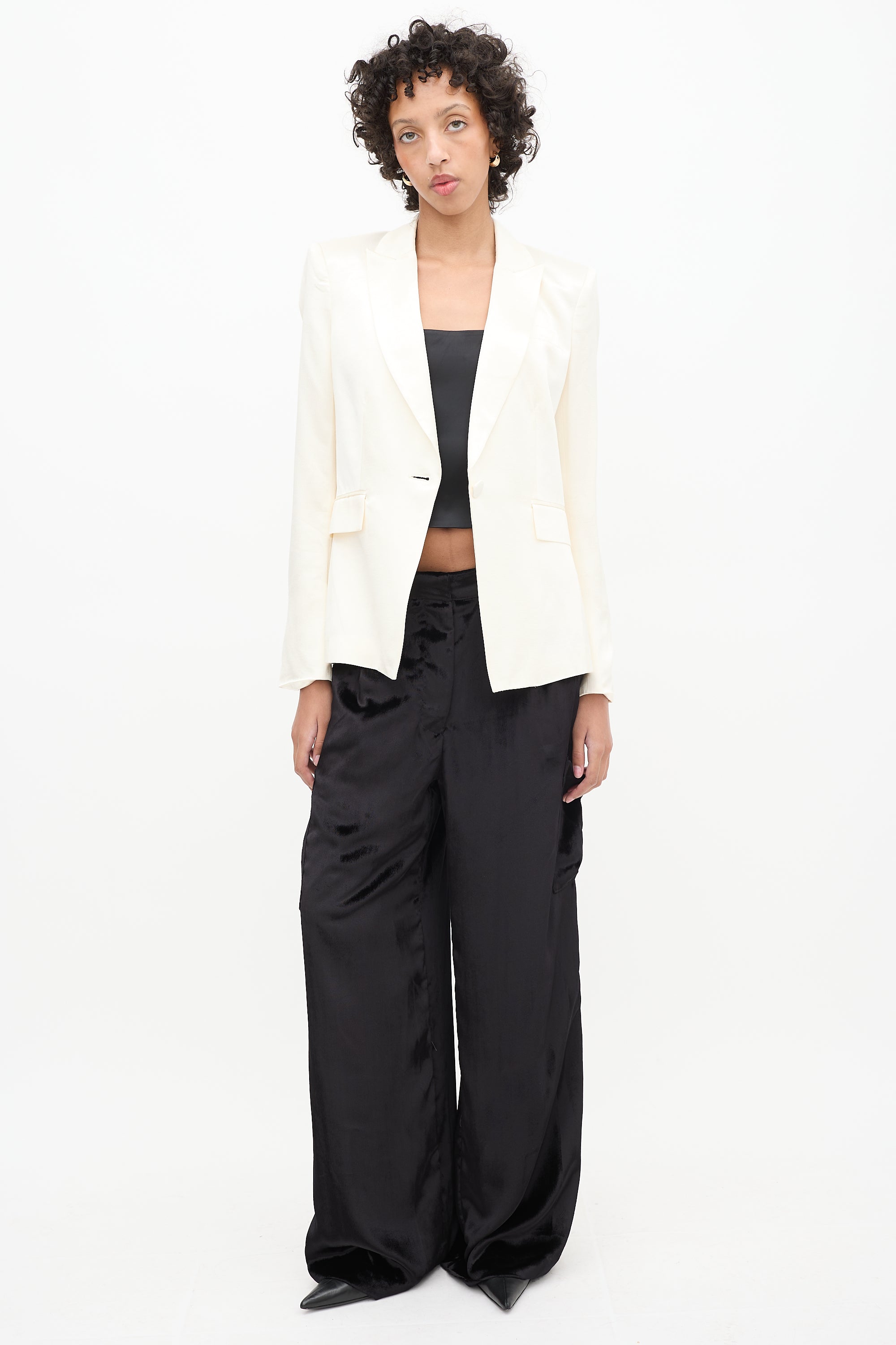 Veronica Beard Cream Satin Peak Lapel Blazer